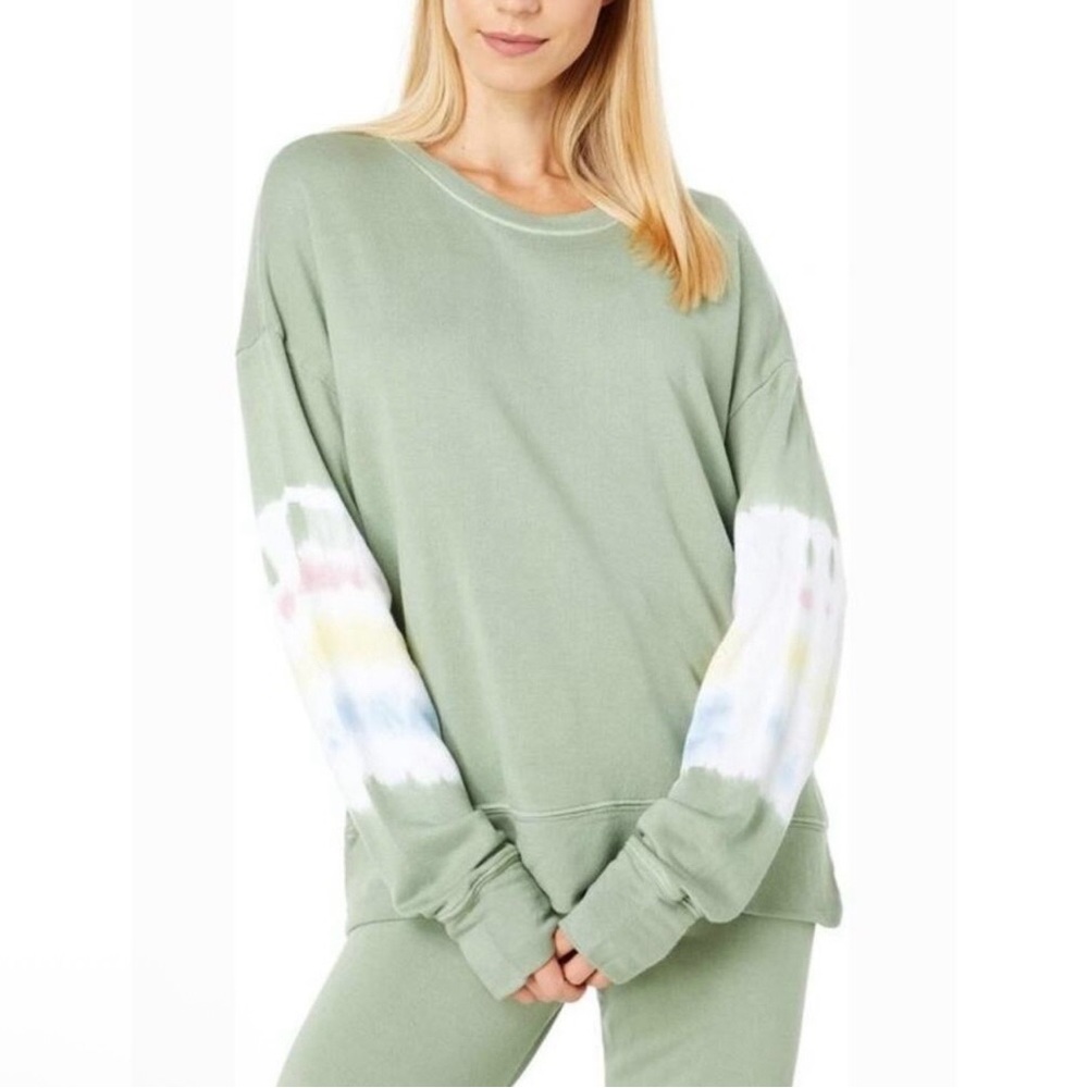 Sundry Green Sweatshirt with Tie-Dye Sleeves